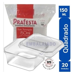 POTE QUADRADO COM TAMPA 150 ML – KIT COM 20 UNIDADES