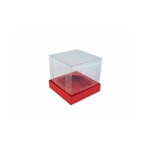 CAIXA PARA 1 CUPCAKE TAMPA TRANSPARENTE COR VERMELHA - UNIDADE
